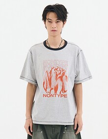 RETRO STRIPE CONTRAST STITCH TEE (GREY)