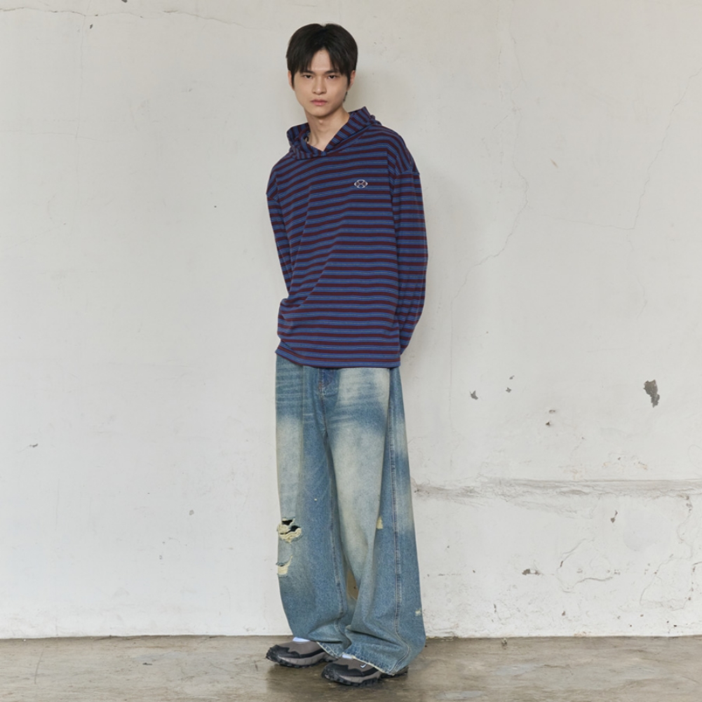 FADED TRACE DISTRESSED JEANS (BLUE)