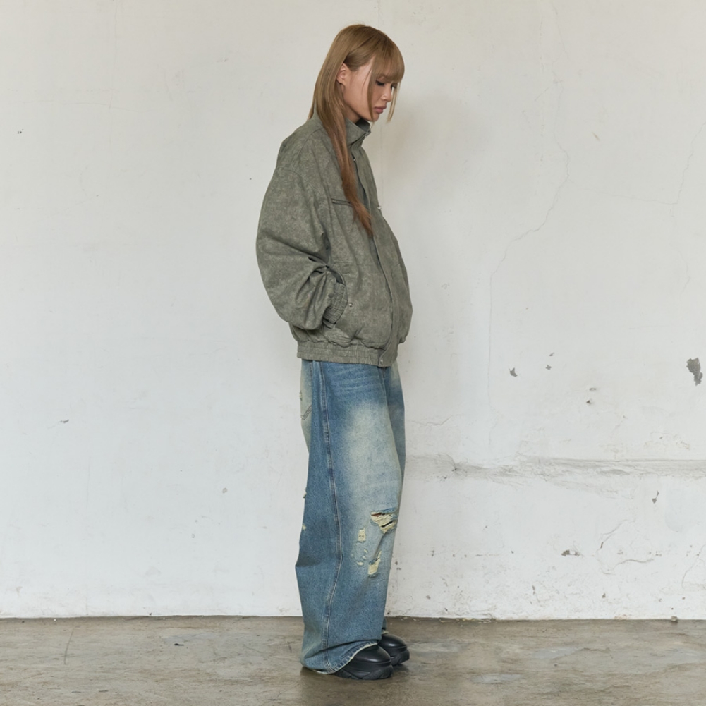 FADED TRACE DISTRESSED JEANS (BLUE)