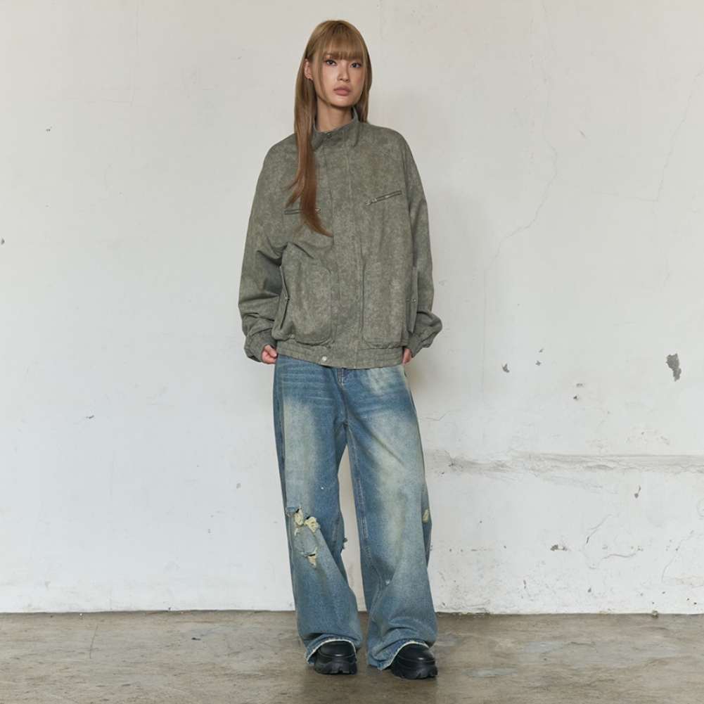 FADED TRACE DISTRESSED JEANS (BLUE)