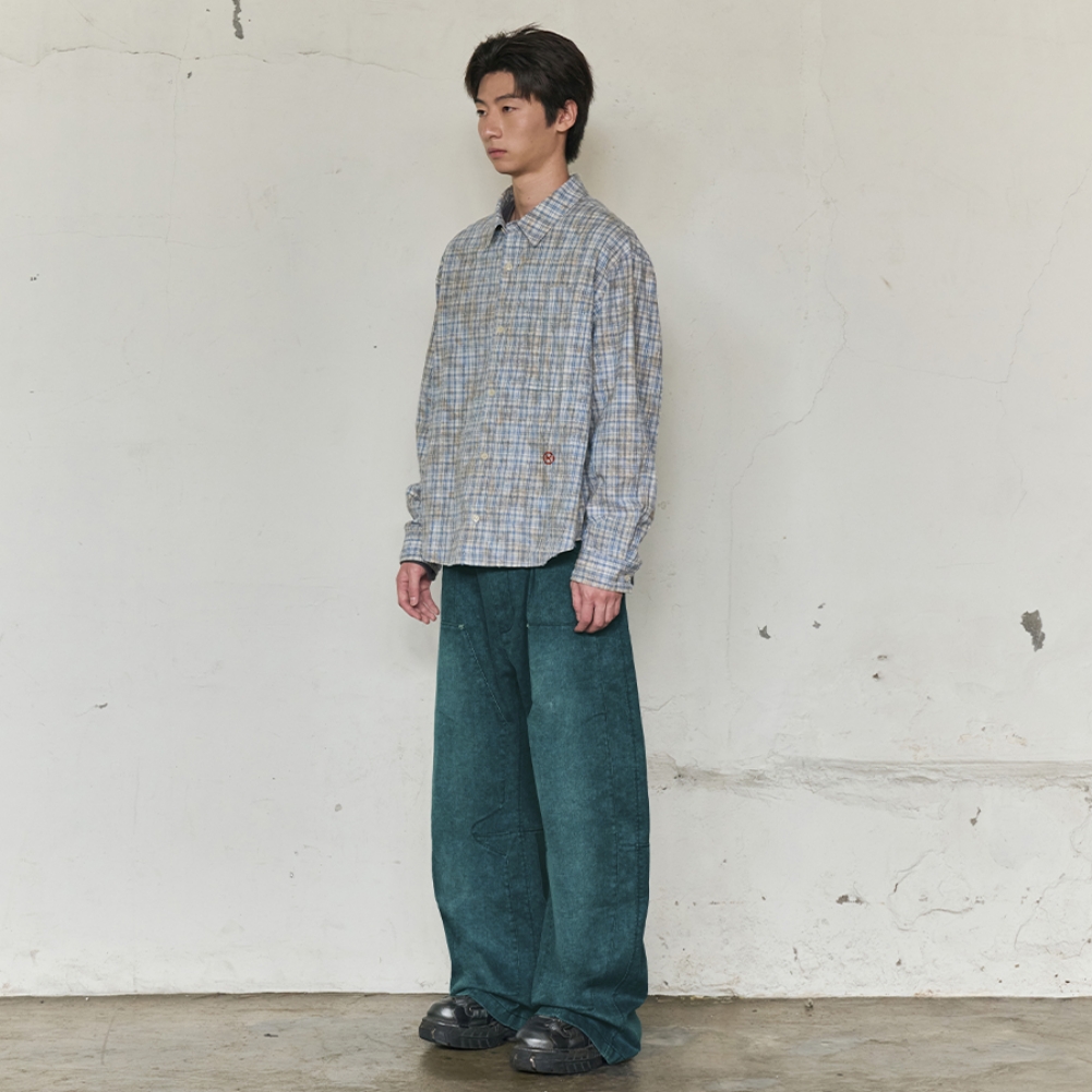 BROKEN TRACE CURVED CARPENTER JEANS (BLUE)