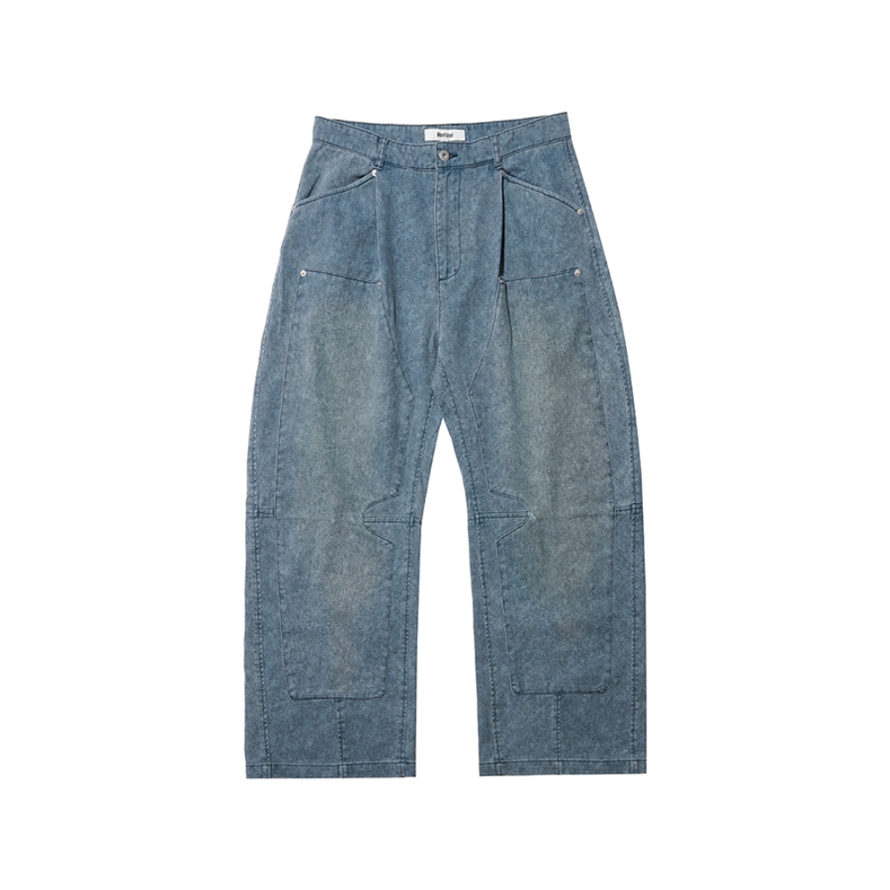 BROKEN TRACE CURVED CARPENTER JEANS (BLUE)