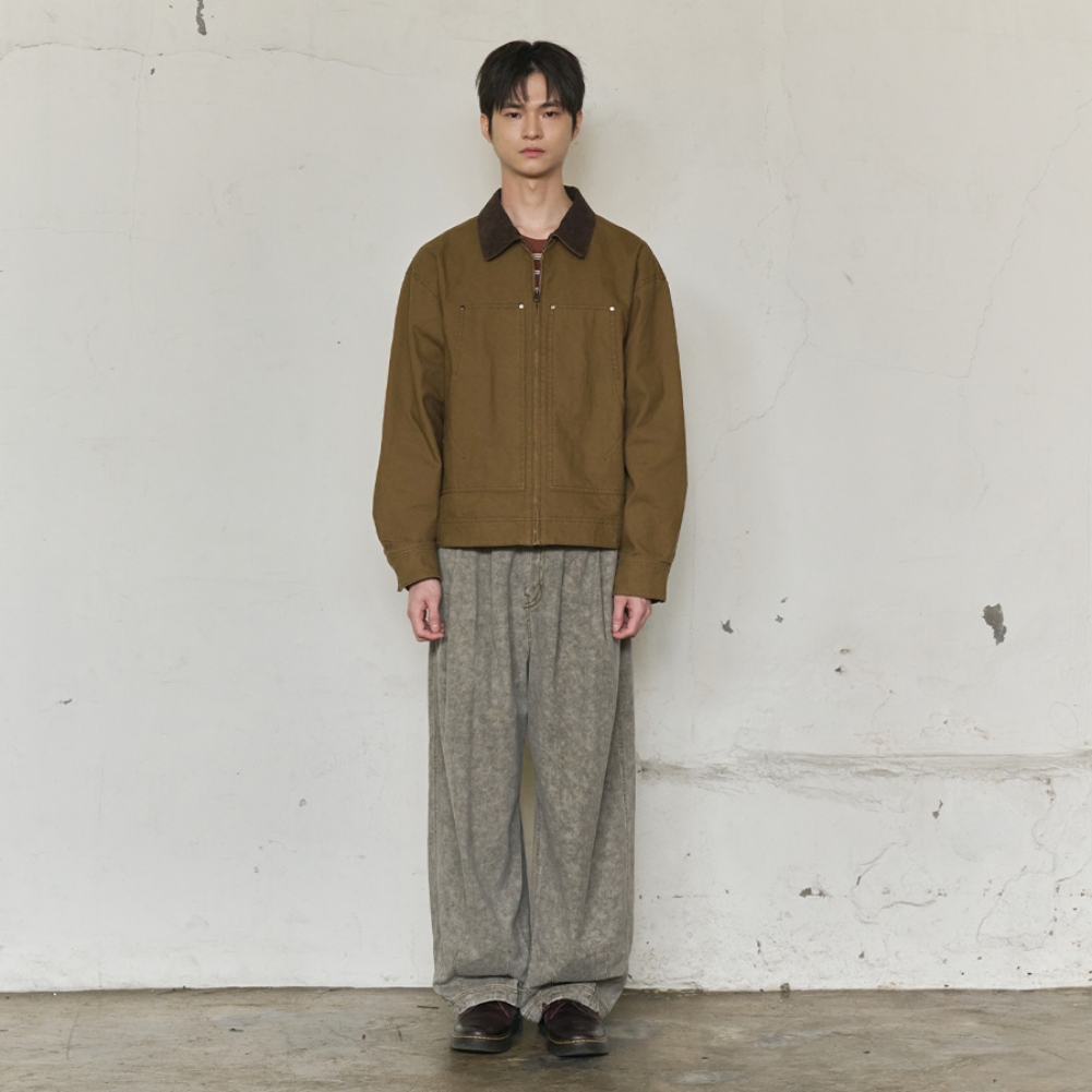 CORDUROY COLLAR CANVAS WORK JACKET (BROWN)
