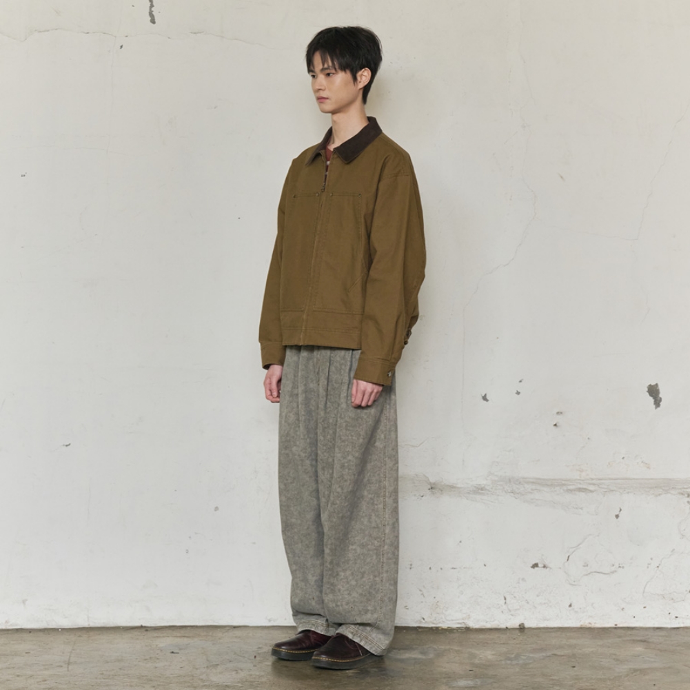CORDUROY COLLAR CANVAS WORK JACKET (BROWN)
