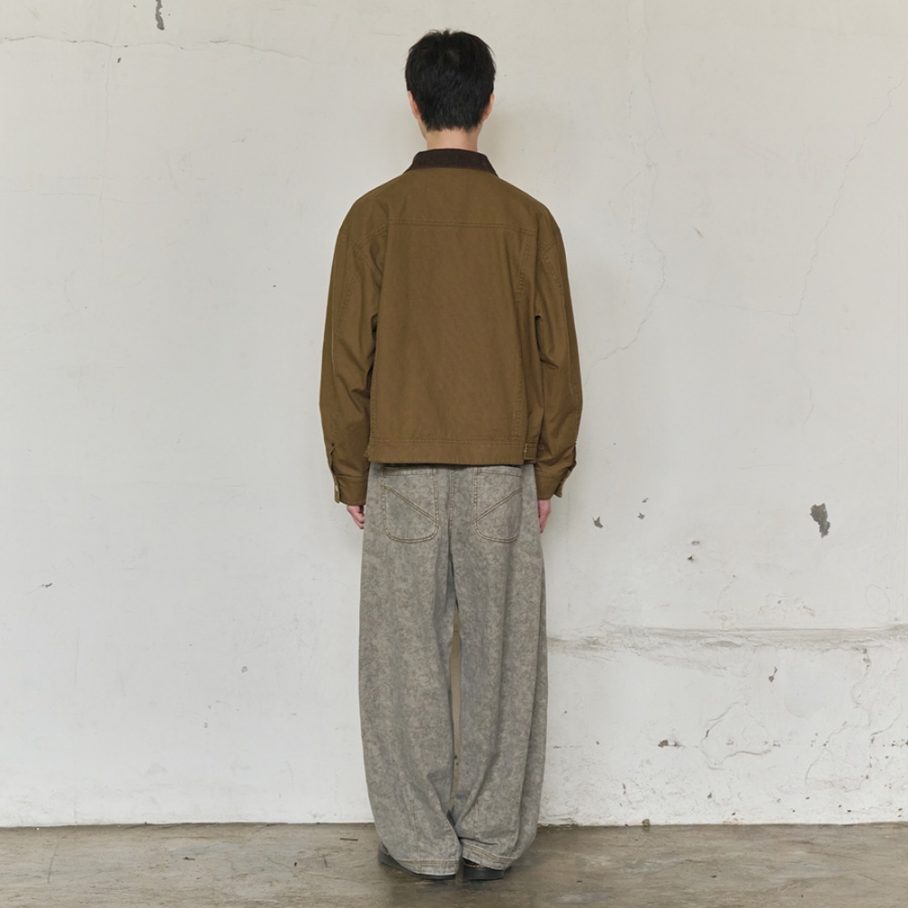 CORDUROY COLLAR CANVAS WORK JACKET (BROWN)