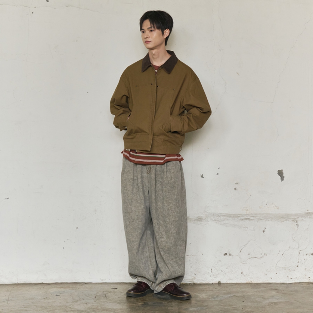 CORDUROY COLLAR CANVAS WORK JACKET (BROWN)