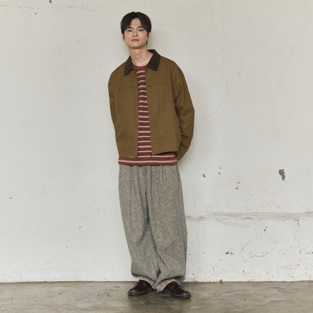 CORDUROY COLLAR CANVAS WORK JACKET (BROWN)