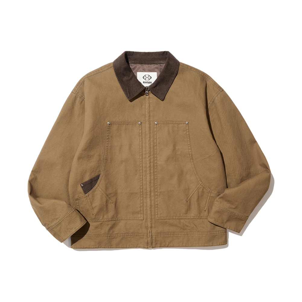 CORDUROY COLLAR CANVAS WORK JACKET (BROWN)