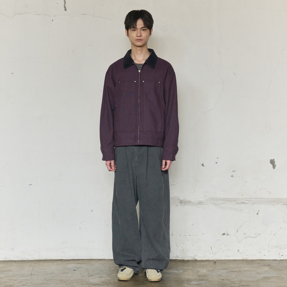 CORDUROY COLLAR CANVAS WORK JACKET (PURPLE)
