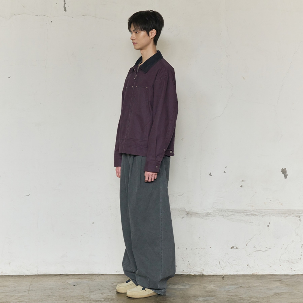 CORDUROY COLLAR CANVAS WORK JACKET (PURPLE)