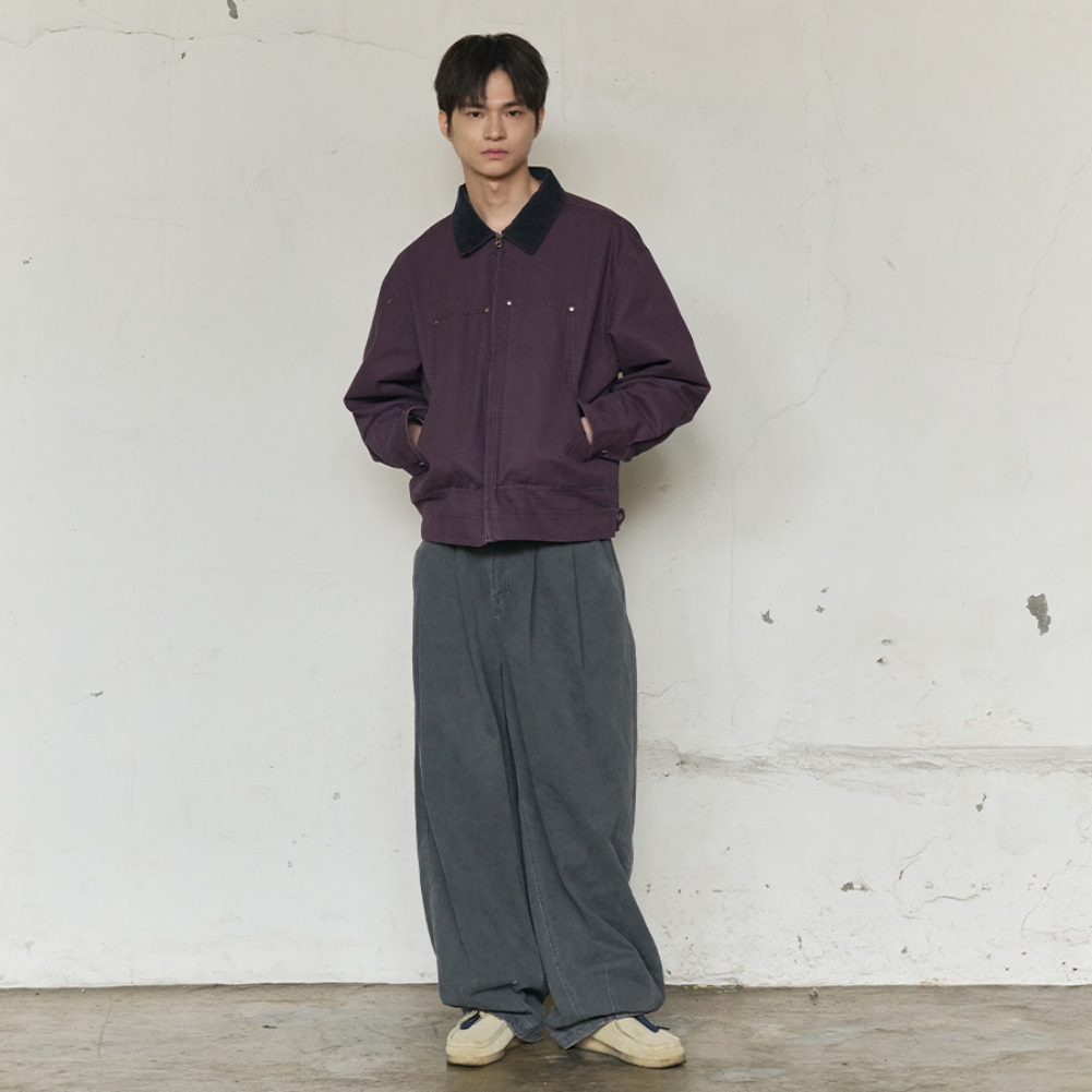 CORDUROY COLLAR CANVAS WORK JACKET (PURPLE)