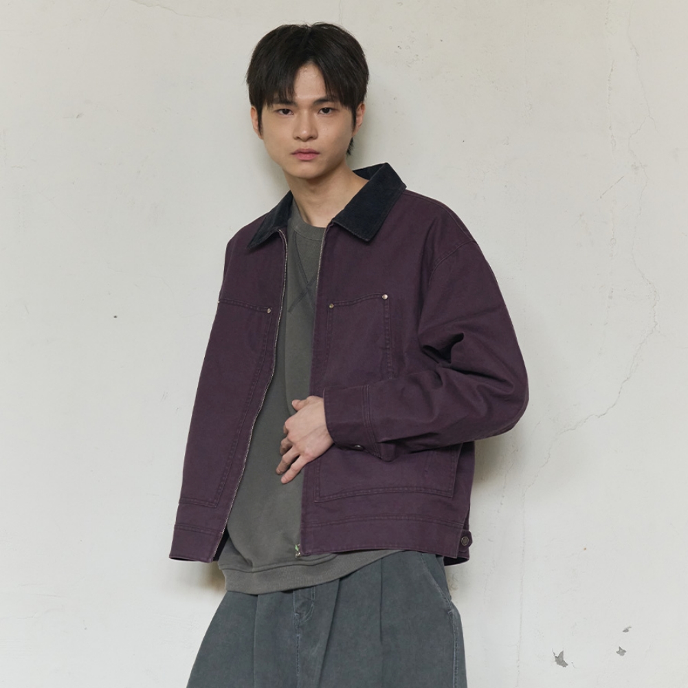 CORDUROY COLLAR CANVAS WORK JACKET (PURPLE)
