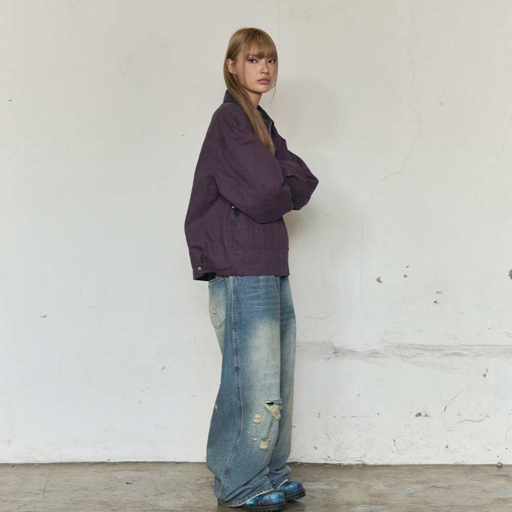 CORDUROY COLLAR CANVAS WORK JACKET (PURPLE)