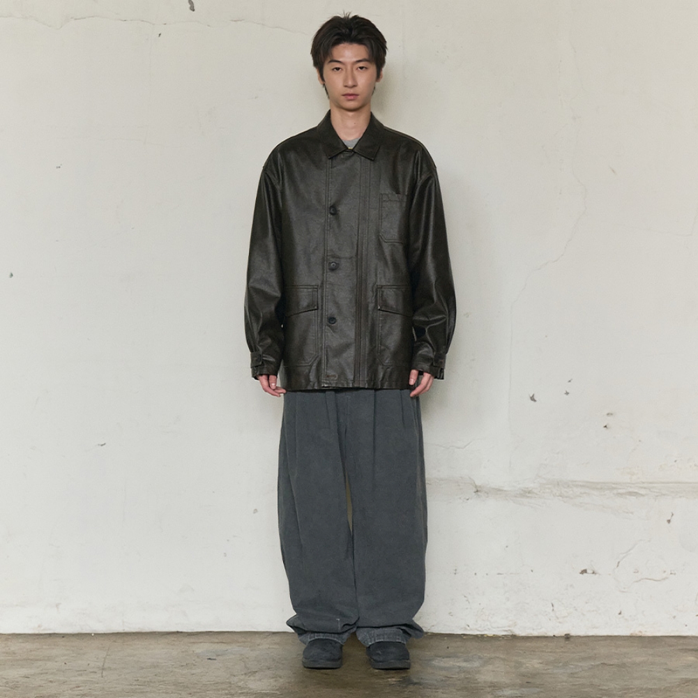 LEATHER WORK CAR COAT (DARK BROWN)