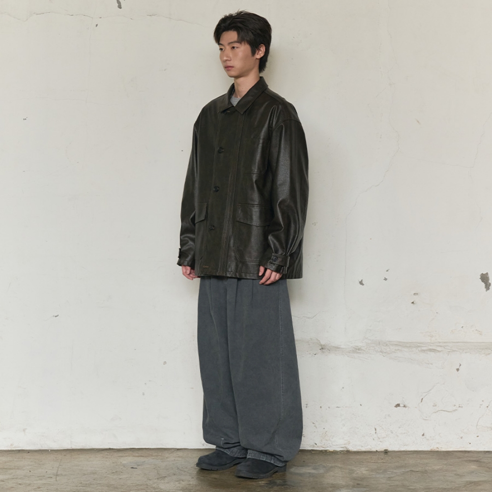 LEATHER WORK CAR COAT (DARK BROWN)