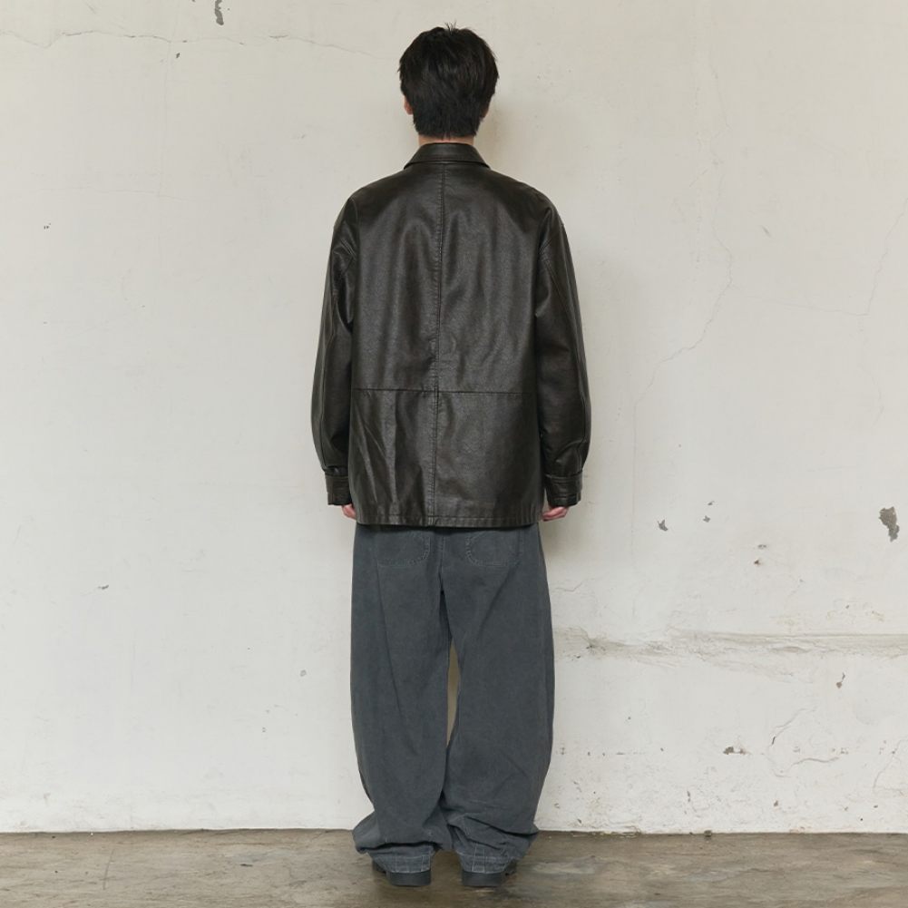 LEATHER WORK CAR COAT (DARK BROWN)