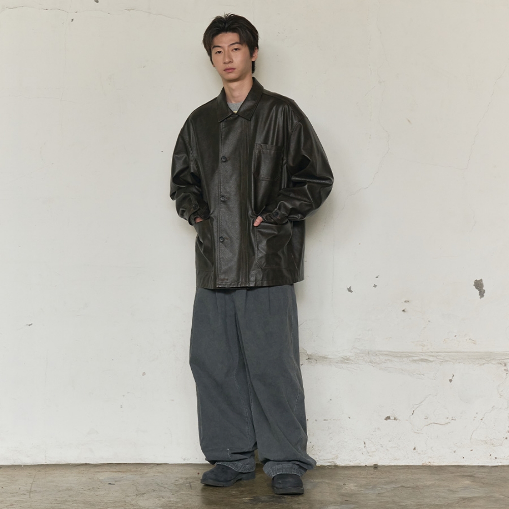 LEATHER WORK CAR COAT (DARK BROWN)
