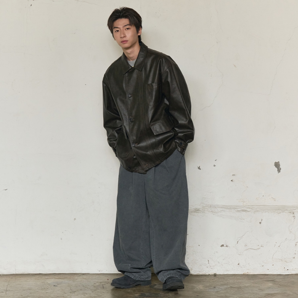 LEATHER WORK CAR COAT (DARK BROWN)