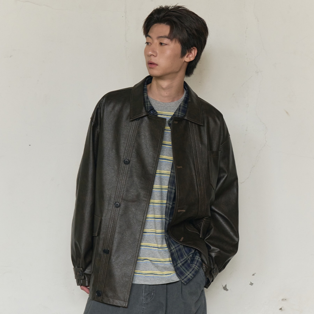 LEATHER WORK CAR COAT (DARK BROWN)