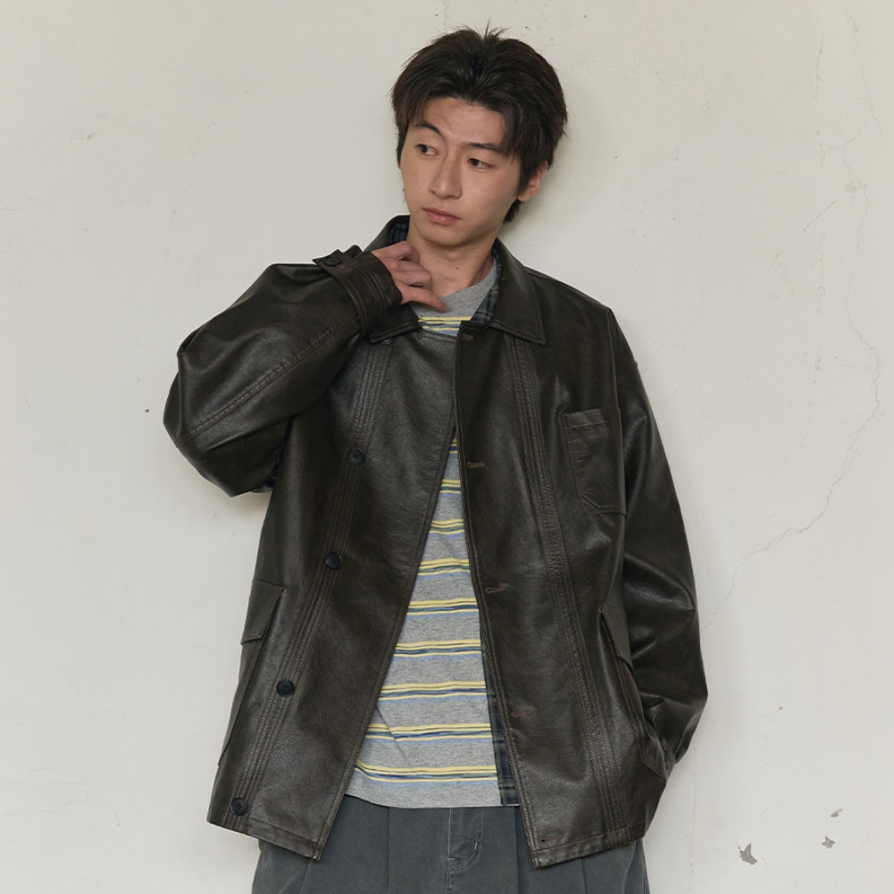 LEATHER WORK CAR COAT (DARK BROWN)