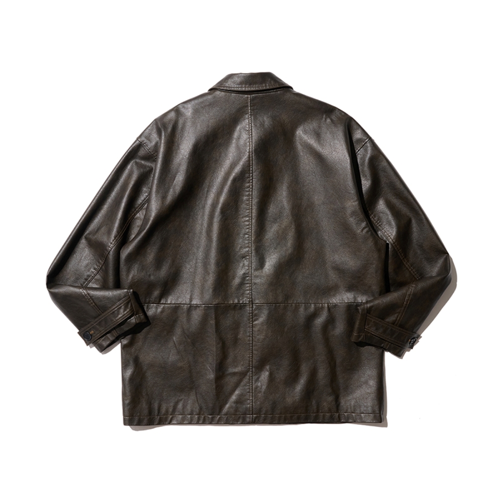 LEATHER WORK CAR COAT (DARK BROWN)