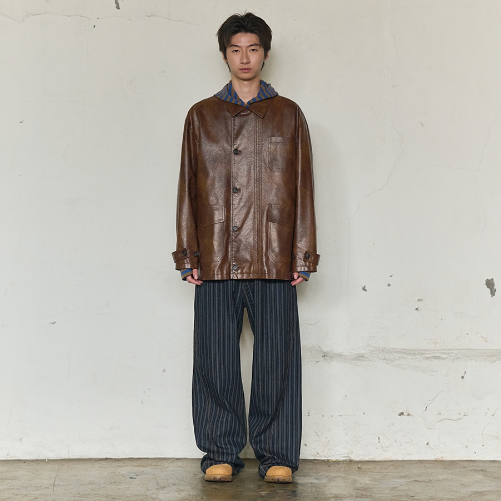 LEATHER WORK CAR COAT (BROWN)
