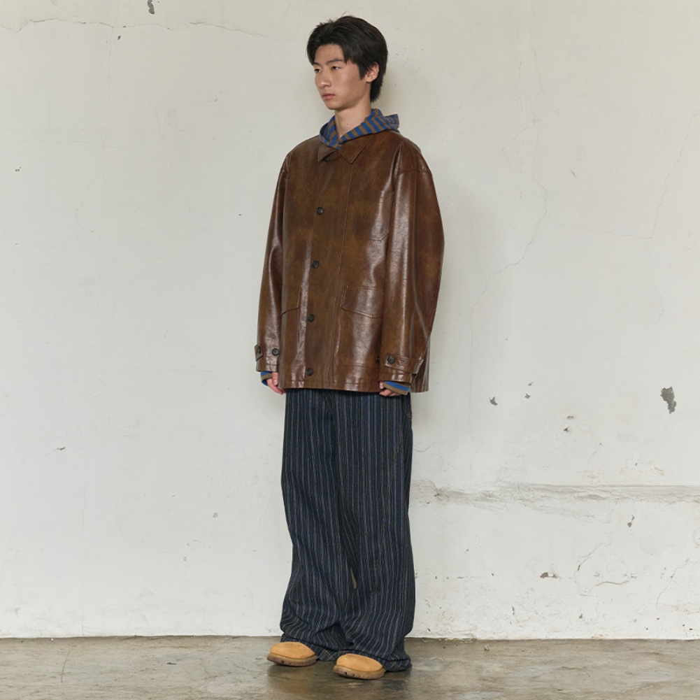 LEATHER WORK CAR COAT (BROWN)