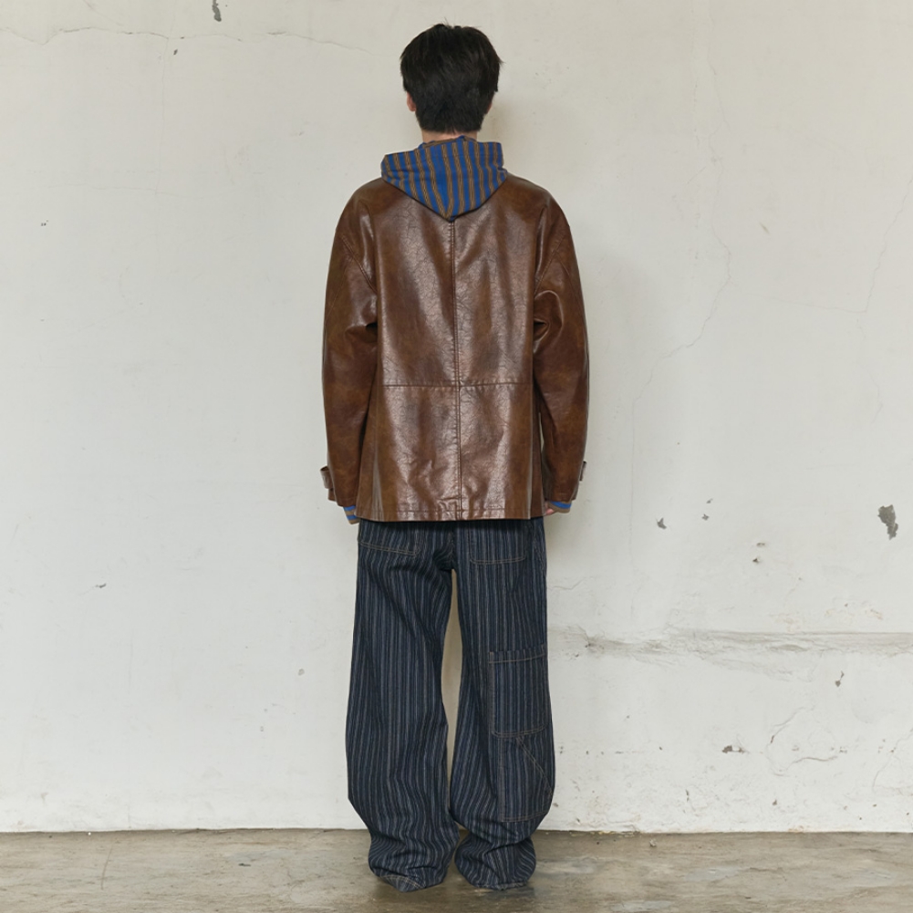 LEATHER WORK CAR COAT (BROWN)