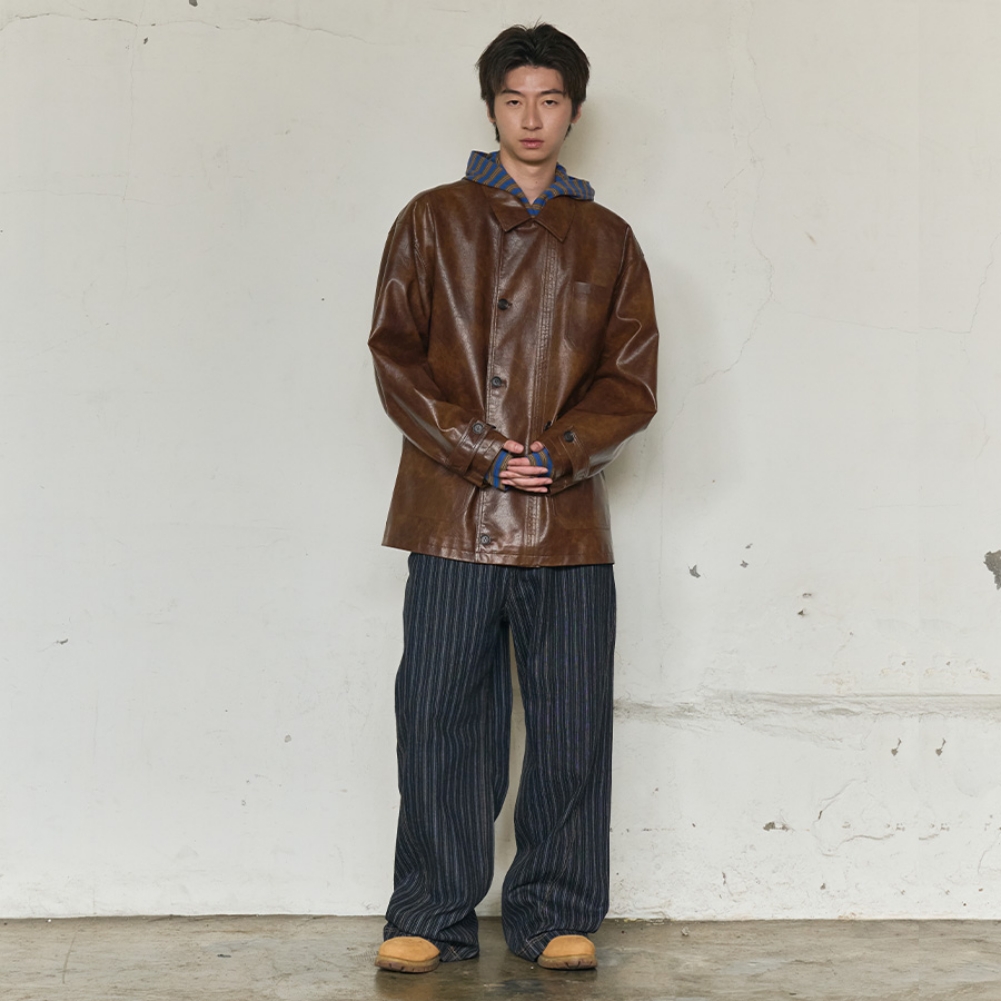 LEATHER WORK CAR COAT (BROWN)