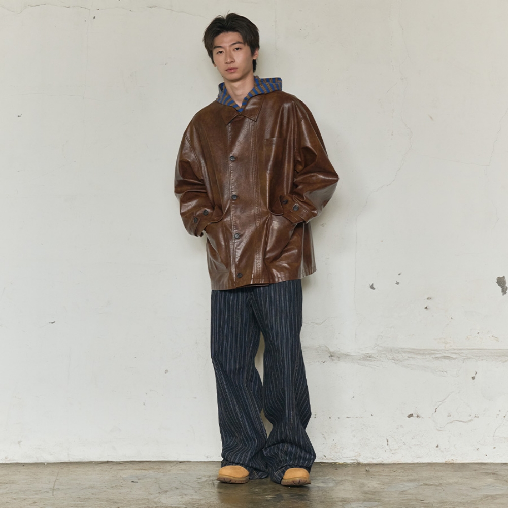 LEATHER WORK CAR COAT (BROWN)