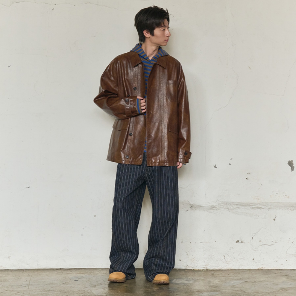 LEATHER WORK CAR COAT (BROWN)