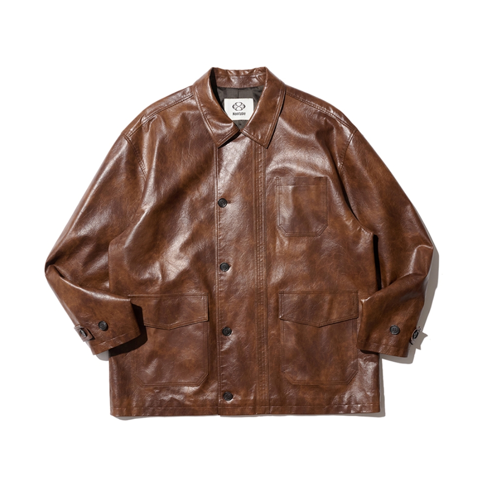LEATHER WORK CAR COAT (BROWN)