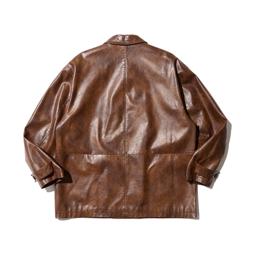 LEATHER WORK CAR COAT (BROWN)