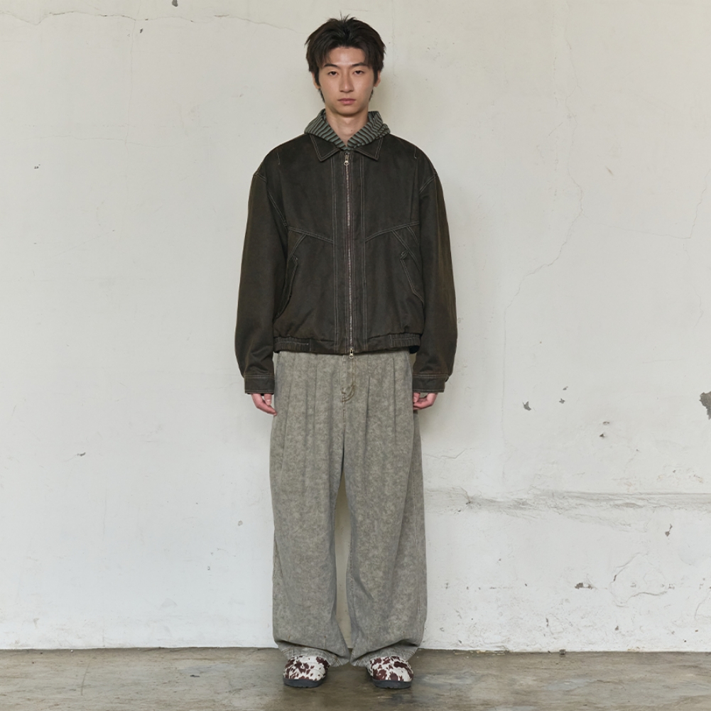 FADED WORK BLOUSON JACKET (BROWN)