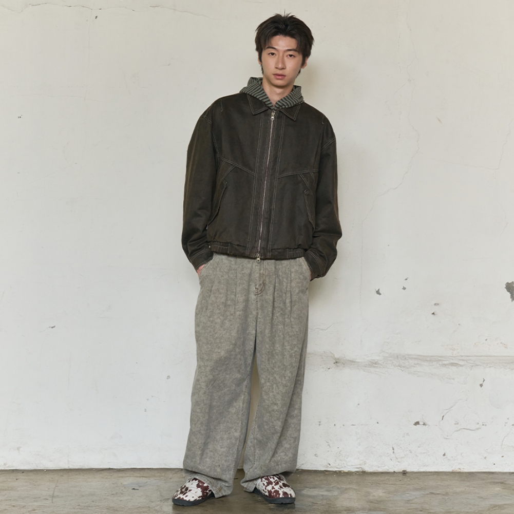 FADED WORK BLOUSON JACKET (BROWN)