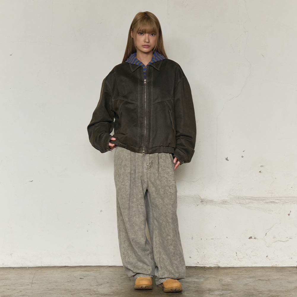 FADED WORK BLOUSON JACKET (BROWN)