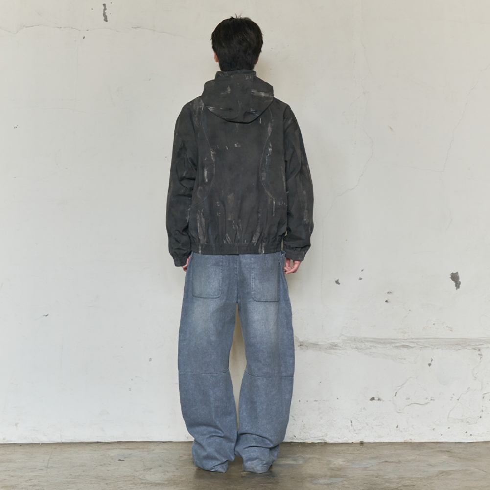 PAINT SPLATTER HOODED ZIP WINDBREAKER(CHARCOAL)