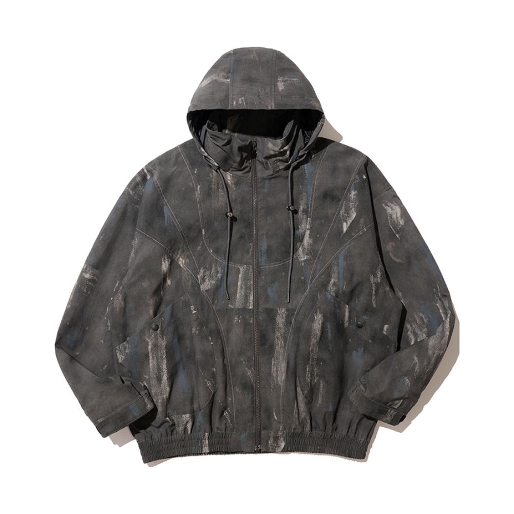 PAINT SPLATTER HOODED ZIP WINDBREAKER(CHARCOAL)