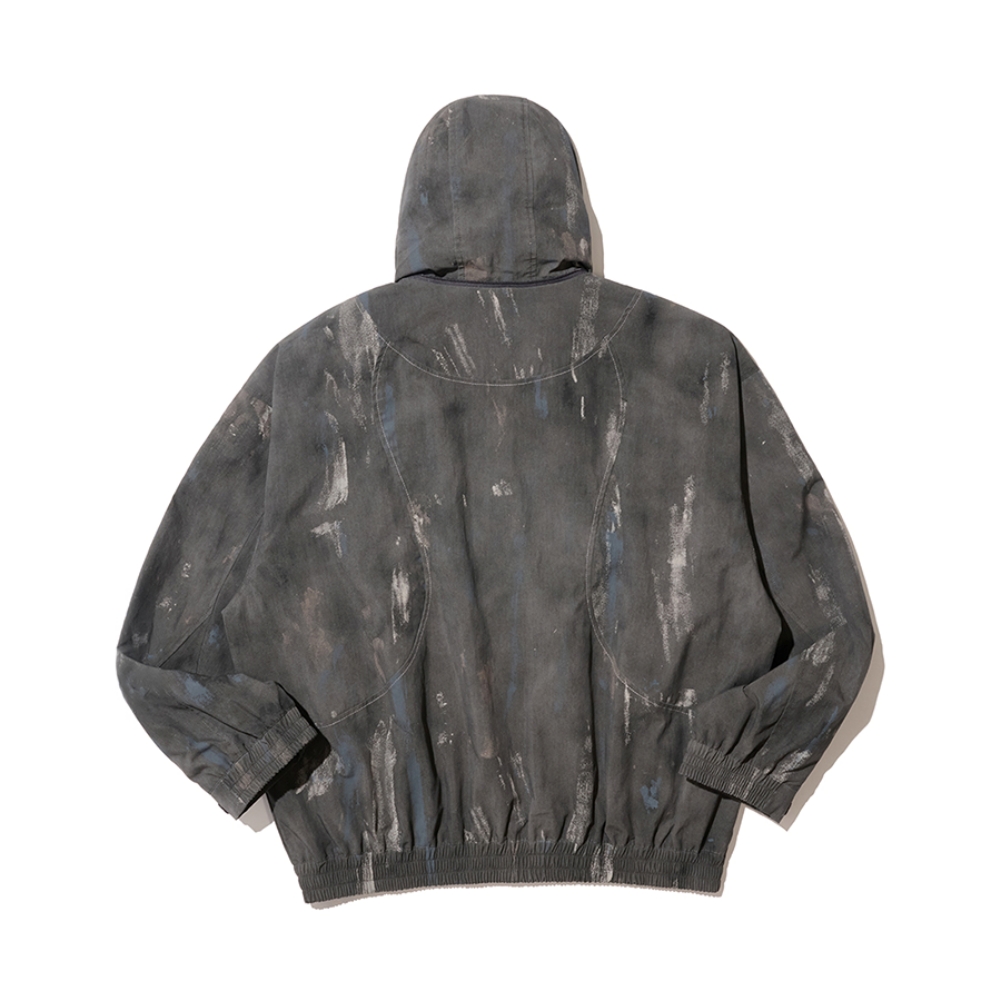 PAINT SPLATTER HOODED ZIP WINDBREAKER(CHARCOAL)