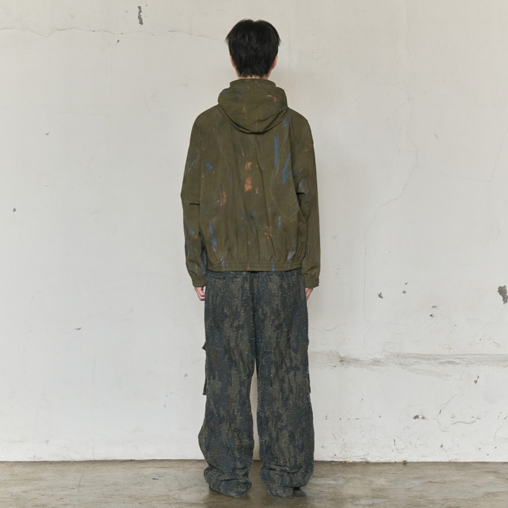 PAINT SPLATTER HOODED ZIP WINDBREAKER (KHAKI)