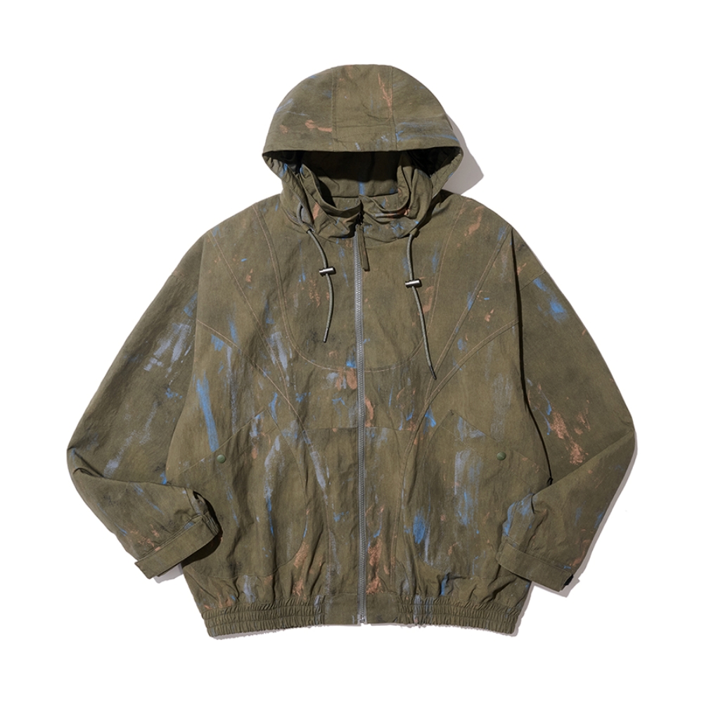 PAINT SPLATTER HOODED ZIP WINDBREAKER (KHAKI)