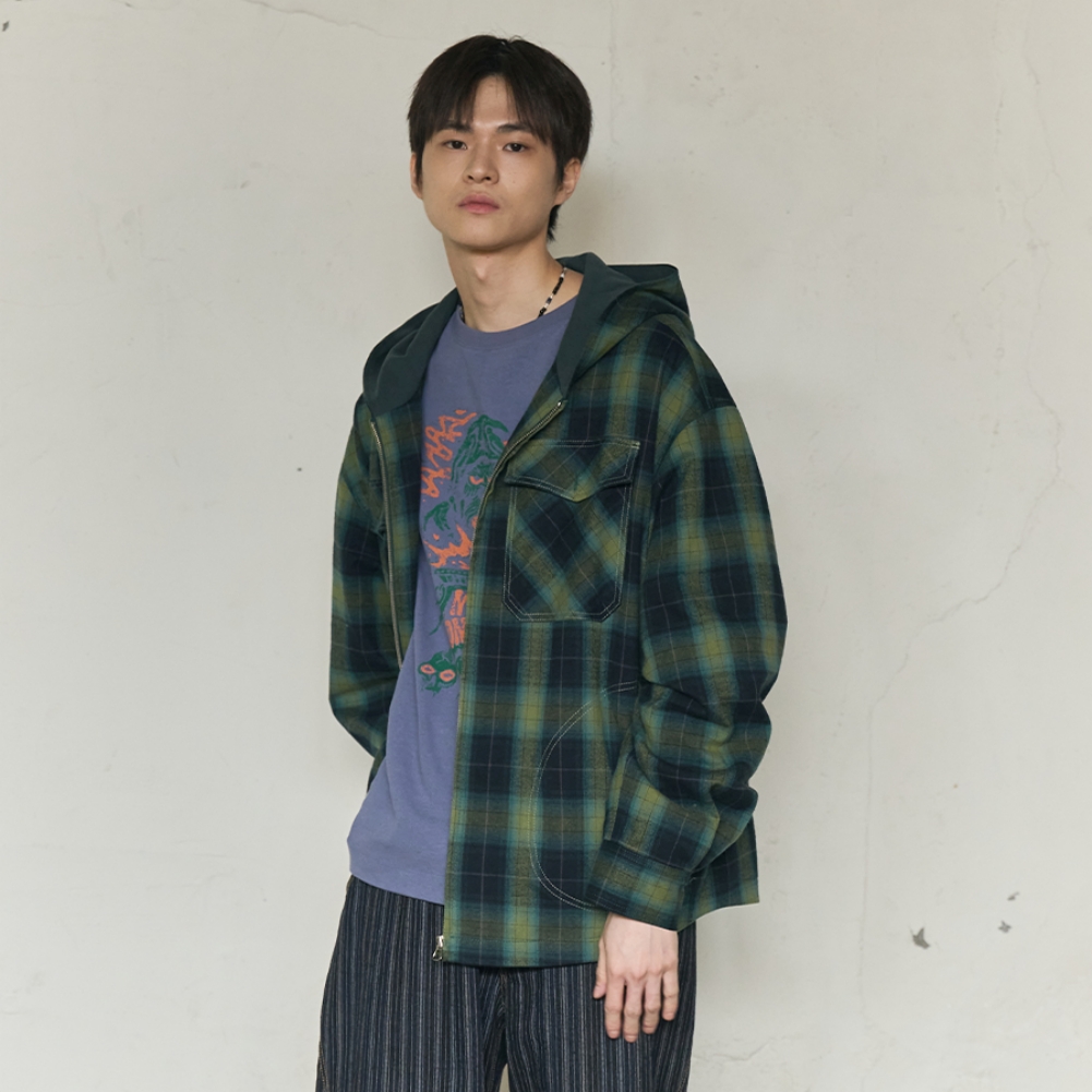 2PK CHECK HOODED JACKET (GREEN)