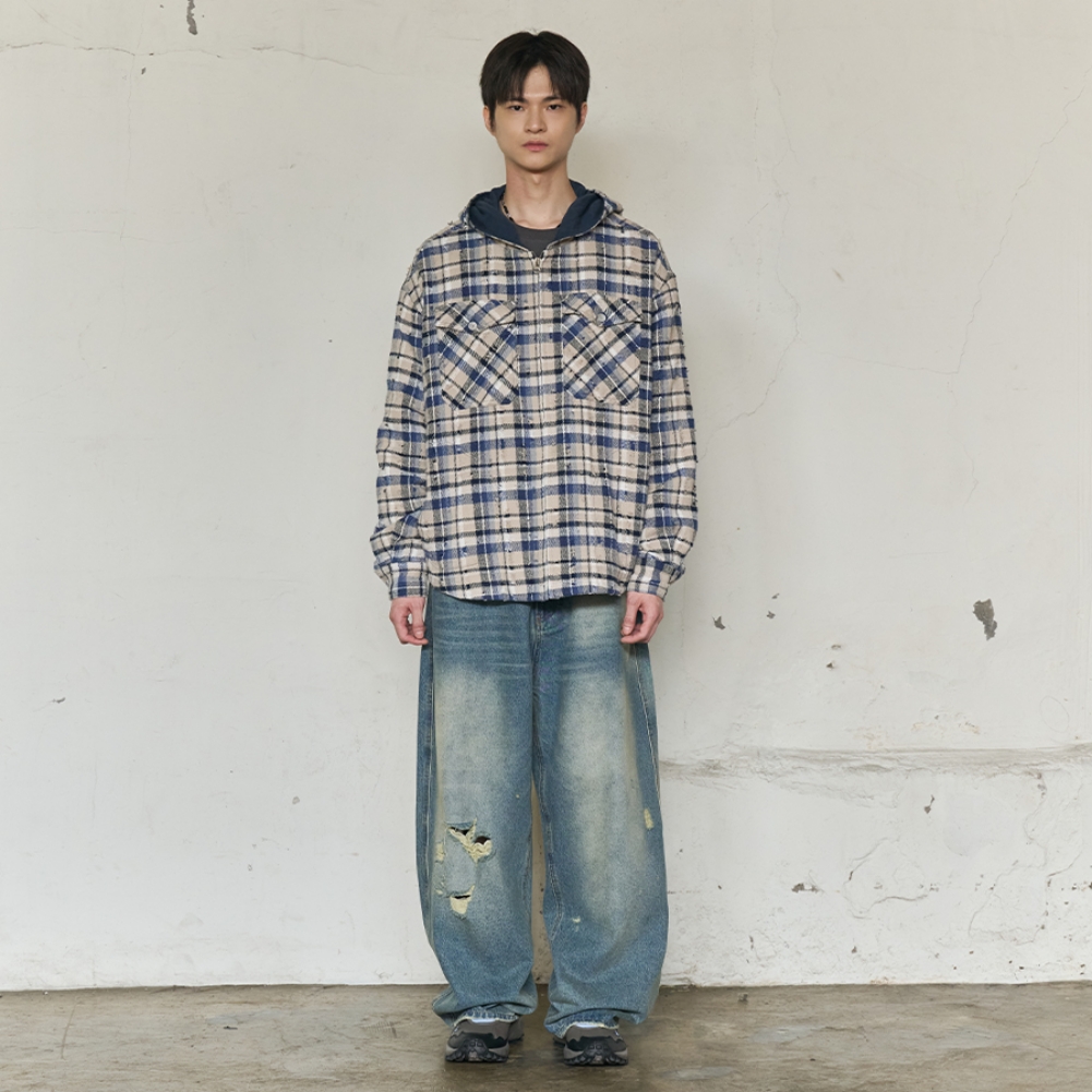2PK CHECK HOODED JACKET (BLUE)