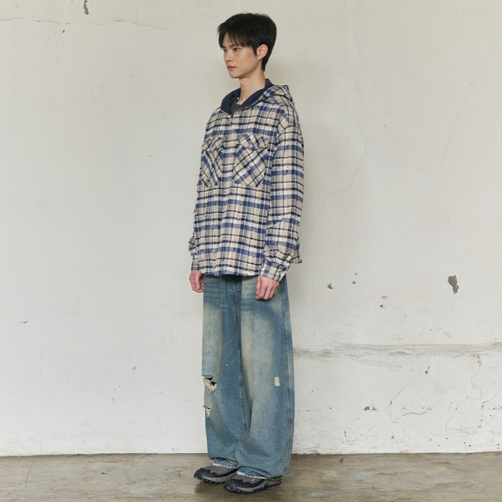 2PK CHECK HOODED JACKET (BLUE)