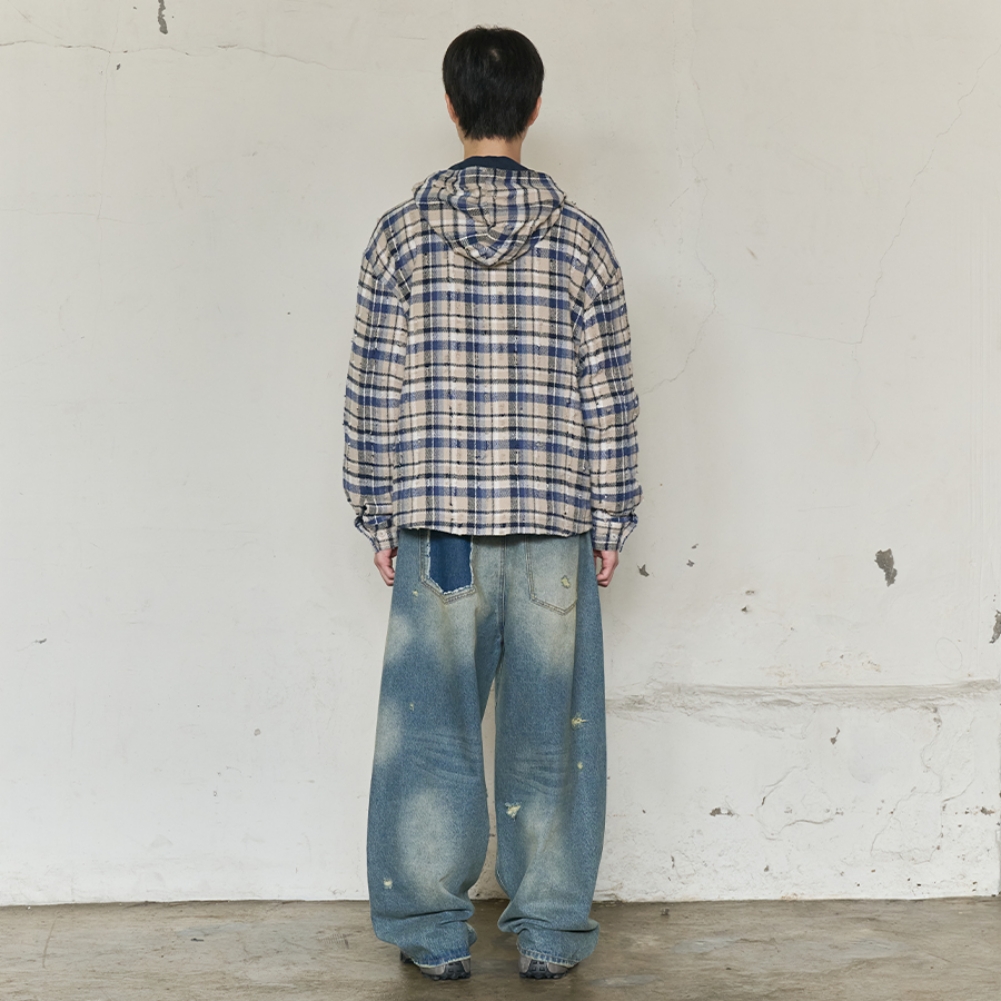 2PK CHECK HOODED JACKET (BLUE)