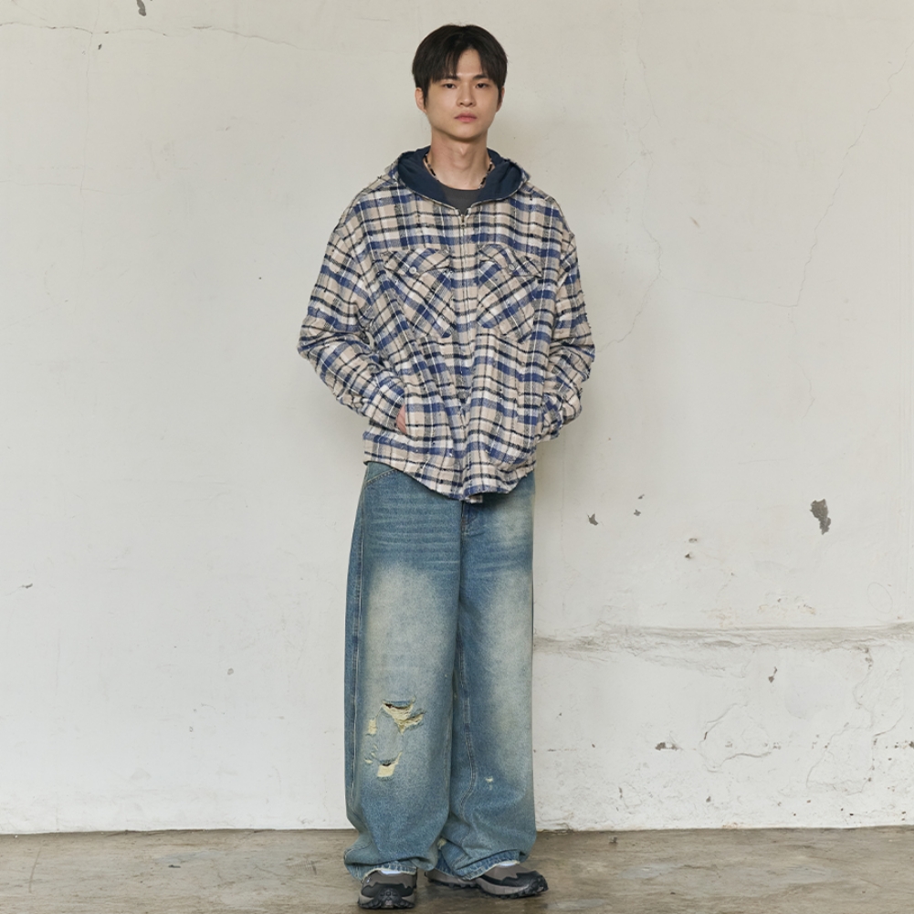 2PK CHECK HOODED JACKET (BLUE)