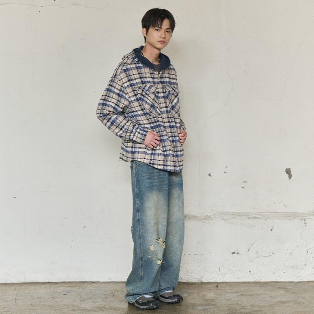 2PK CHECK HOODED JACKET (BLUE)