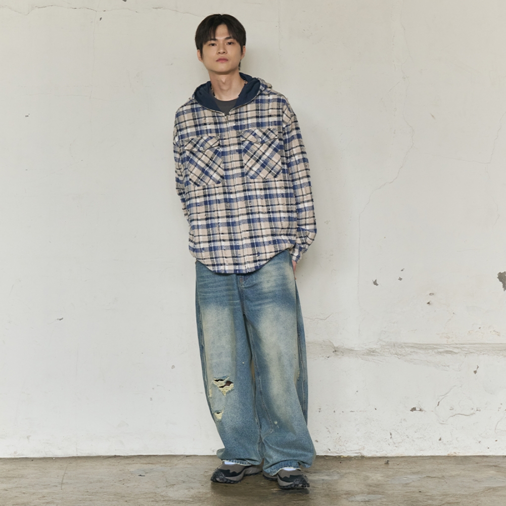 2PK CHECK HOODED JACKET (BLUE)
