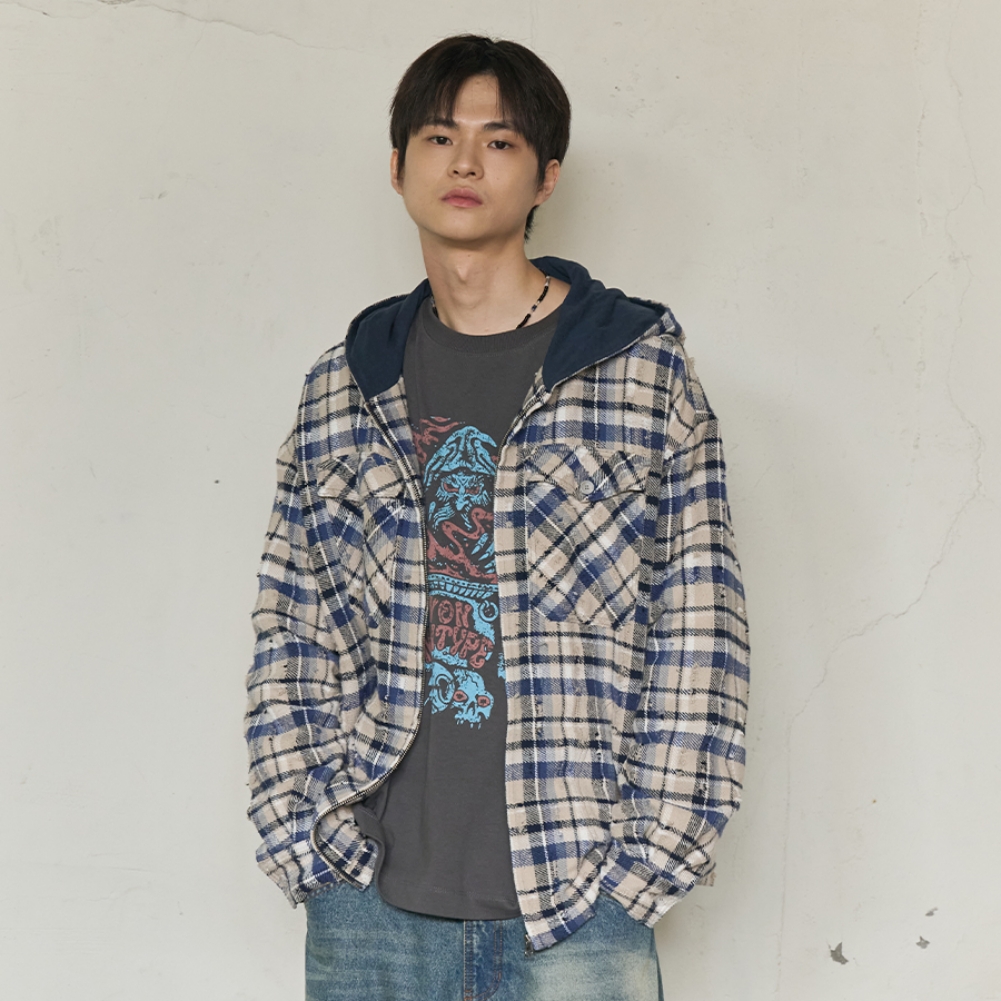 2PK CHECK HOODED JACKET (BLUE)