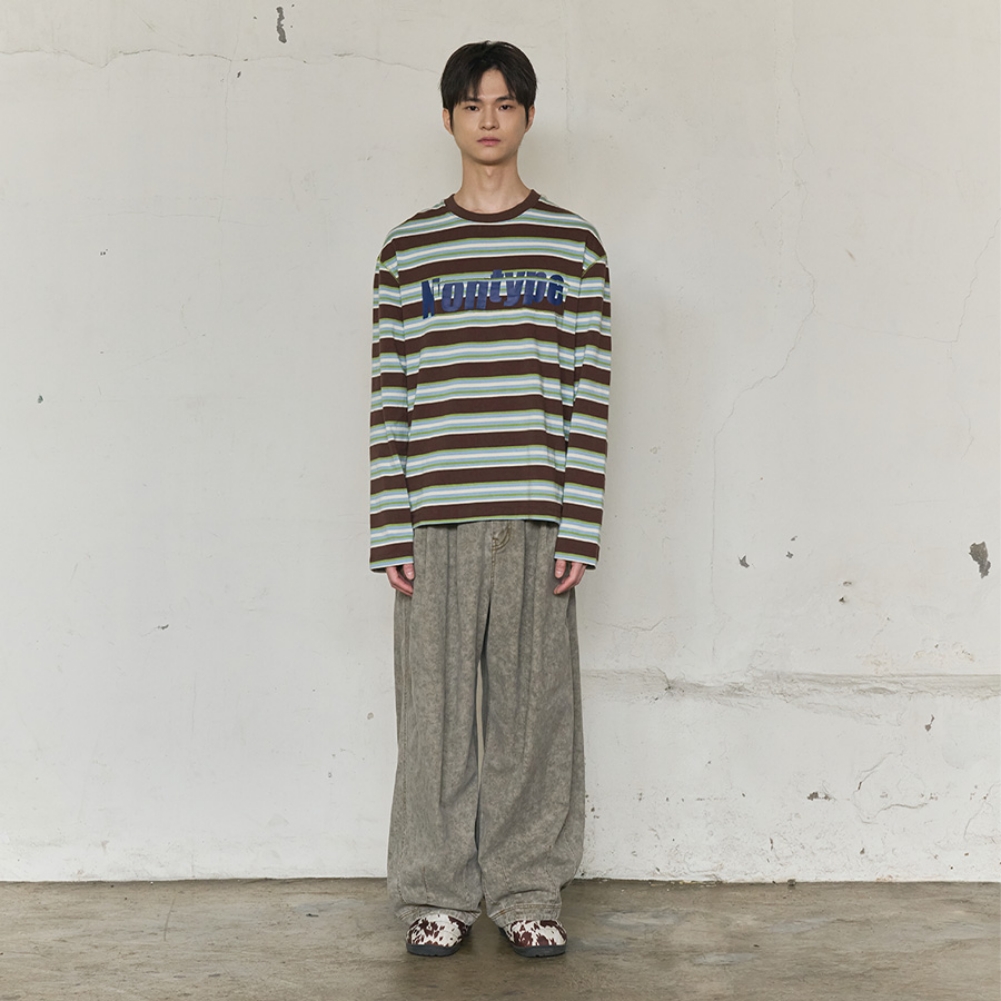 MISFIT PATCH STRIPE LONG SLEEVE TEE (BROWN)